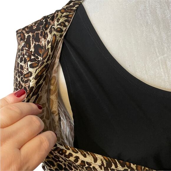 Leopard Print Career Blouse Top Shirt size XL Cheetah Print Animal Print - Picture 4 of 12